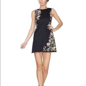 Alice + Olivia Malin Sleeveless Embroidered Satin Mini Dress, Black